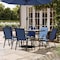 Flash Furniture Brazos 7 Pc Outdoor Patio Dining Set - 55in Tempered Glass Patio Tbl w/Umbrella Hole, 6 Navy Chairs TLH-089REC-303CNV6-GG - alternate 5